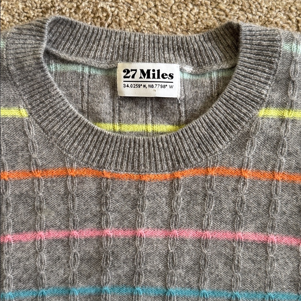 27 Miles 100% Cashmere Striped Sweater Womens M - Picture 10 of 13